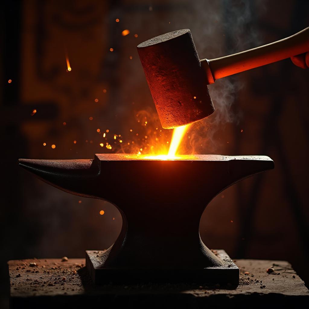 Blacksmith anvil with forging process